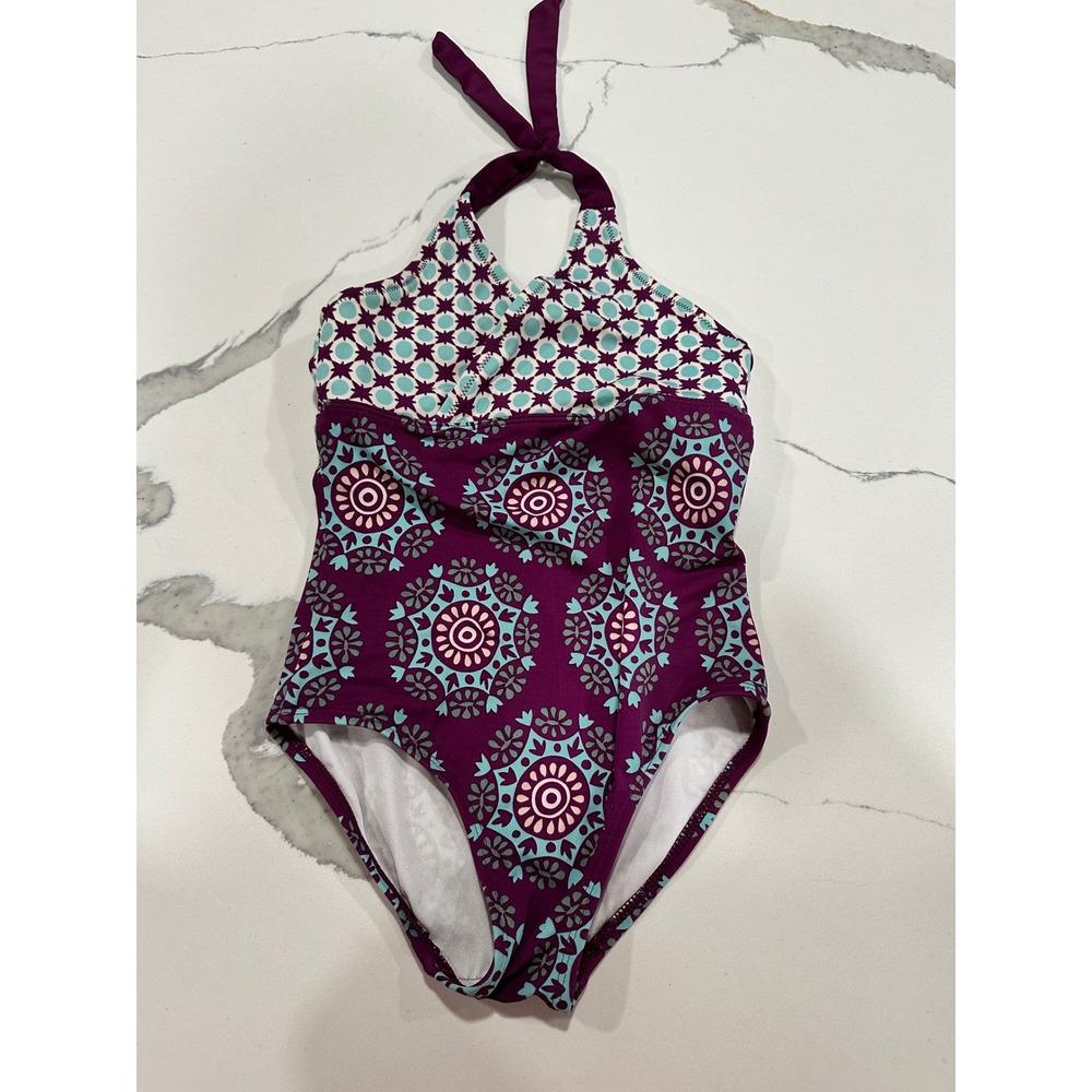 Tea Collection Girls One Piece Swimsuit Mandala Pattern Purple Teal Size 7‎